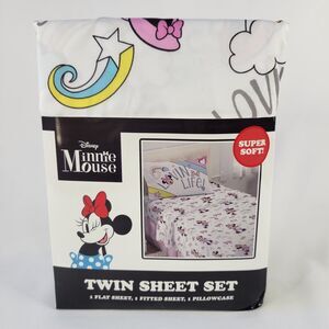 Disney Minnie Mouse Bedding 3pc Twin Sheet Set White Pink Blue Yellow Lovin Life